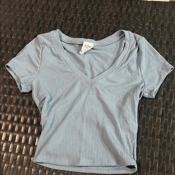 Stylish Blue Ribbed Crop Top - Picture 1 of 1
